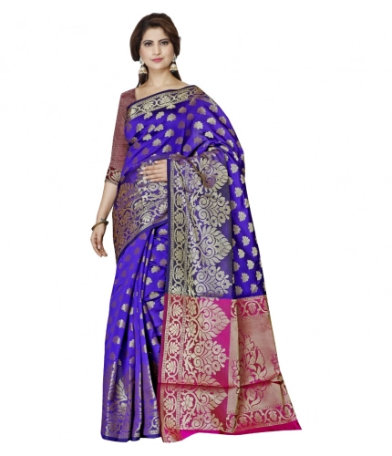 Women's Jacquard Woven Saree With Unstitched Blouse 5.5Mtr (Blue)