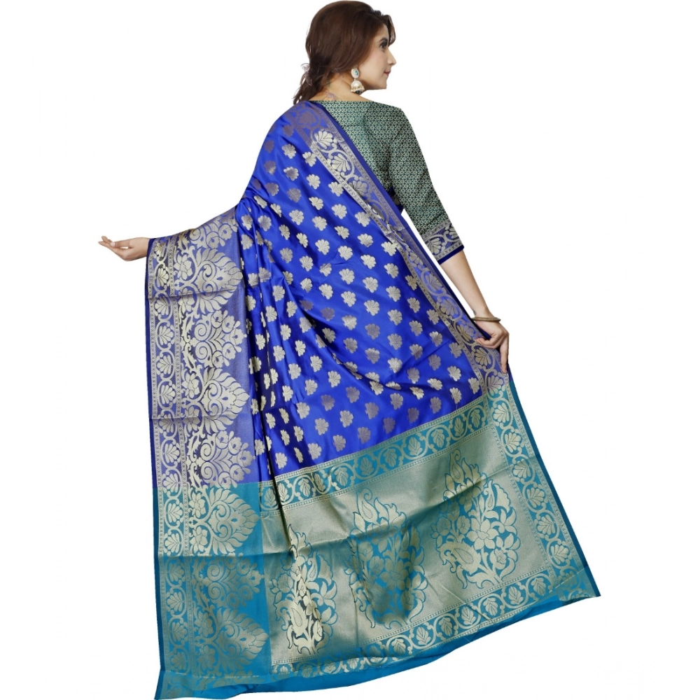 Women's Jacquard Woven Saree With Unstitched Blouse 5.5Mtr (Dark Blue) Women's Jacquard Woven Saree With Unstitched Blouse 5.5Mtr (Dark Blue)