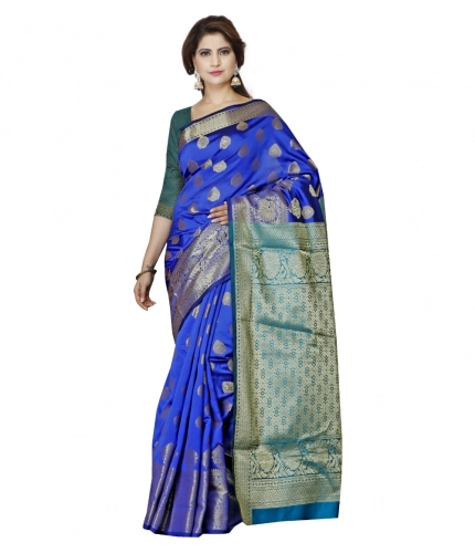 Women's Jacquard Woven Saree With Unstitched Blouse 5.5Mtr (Blue)