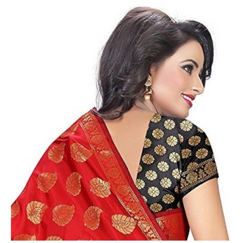 Women's Jacquard Woven Saree With Unstitched Blouse 5.5Mtr (Red) Women's Jacquard Woven Saree With Unstitched Blouse 5.5Mtr (Red)