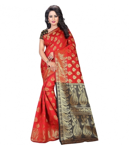 Women's Jacquard Woven Saree With Unstitched Blouse 5.5Mtr (Red)