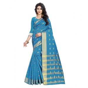 Generic Women's Silk Blend Woven Saree With Unstitched Blouse 5.5Mtr (Light Green)