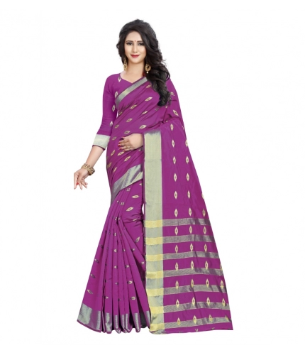 Women's Silk Blend Woven Saree With Unstitched Blouse 5.5Mtr (Pink)