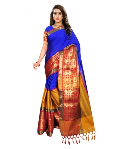 Women's Jacquard Woven Saree With Unstitched Blouse 5.5Mtr (Blue)