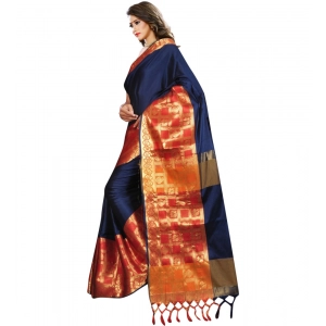 Generic Women's Jacquard Woven Saree With Unstitched Blouse 5.5Mtr (Blue)