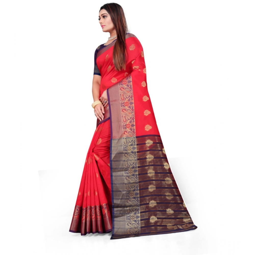 Women's Silk Blend Woven Saree With Unstitched Blouse 5.5Mtr (Red) Women's Silk Blend Woven Saree With Unstitched Blouse 5.5Mtr (Red)