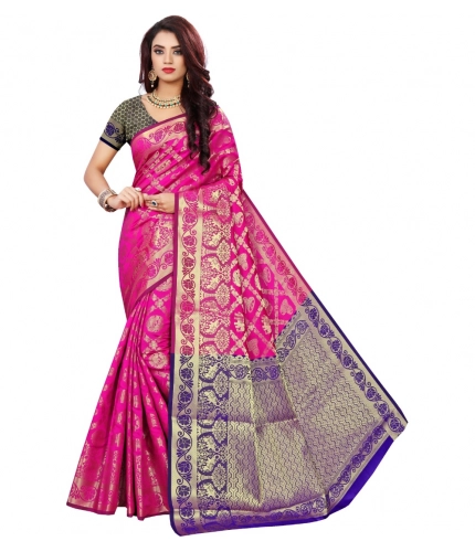 Women's Jacquard Woven Saree With Unstitched Blouse 5.5Mtr (Pink)