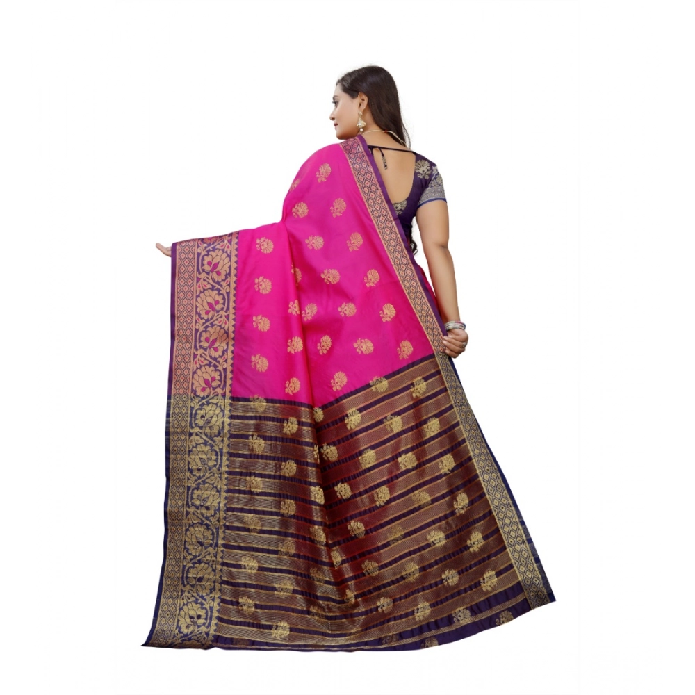 Women's Silk Blend Woven Saree With Unstitched Blouse 5.5Mtr (Pink-Beige) Women's Silk Blend Woven Saree With Unstitched Blouse 5.5Mtr (Pink-Beige)