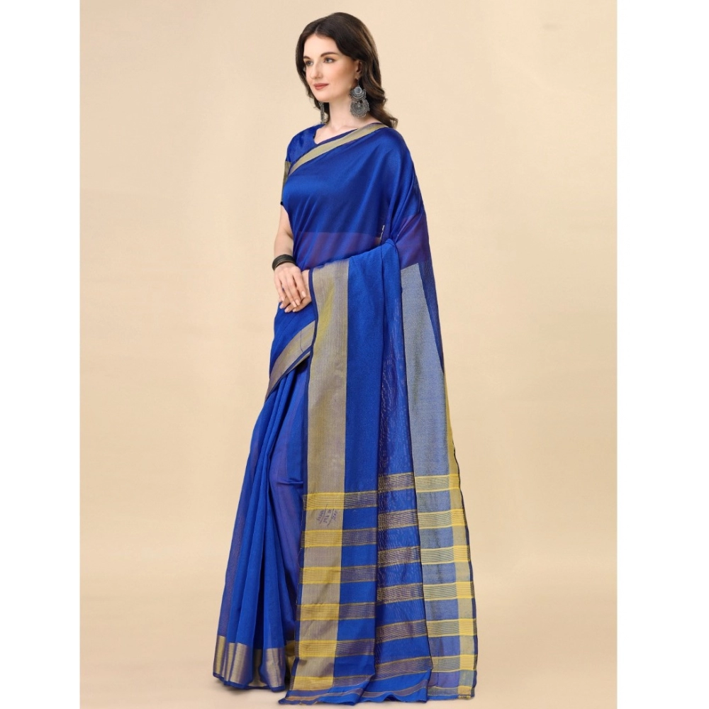 Women's Cotton Silk Striped Saree With Unstitched Blouse 5.5Mtr (Multicolor) Women's Cotton Silk Striped Saree With Unstitched Blouse 5.5Mtr (Multicolor)