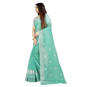 Generic Women's Cotton Silk Embroidered Saree With Unstitched Blouse 5.5Mtr (Light Green)