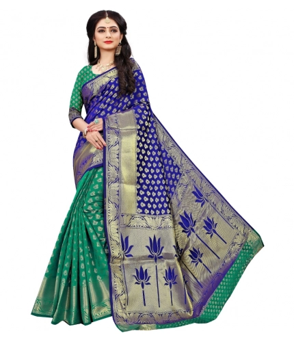 Women's Jacquard Woven Saree With Unstitched Blouse 5.5Mtr (Green)