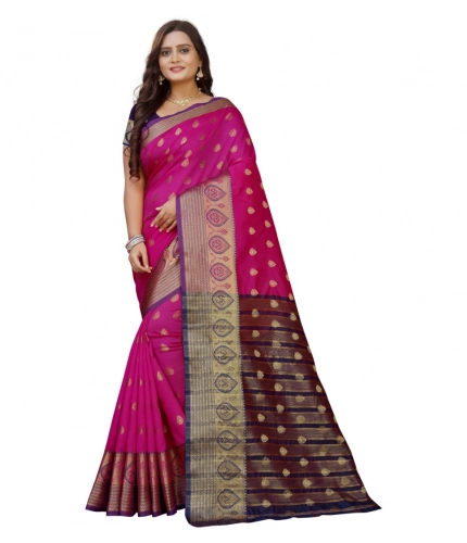 Women's Silk Blend Woven Saree With Unstitched Blouse 5.5Mtr (Purple-Pink)