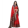 Women's Silk Blend Woven Saree With Unstitched Blouse 5.5Mtr (Red-Blue) Women's Silk Blend Woven Saree With Unstitched Blouse 5.5Mtr (Red-Blue)