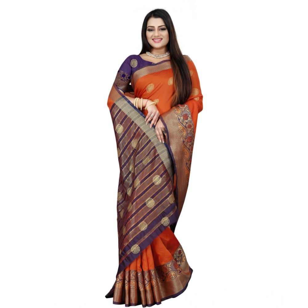 Women's Silk Blend Woven Saree With Unstitched Blouse 5.5Mtr (Blue-Orange) Women's Silk Blend Woven Saree With Unstitched Blouse 5.5Mtr (Blue-Orange)