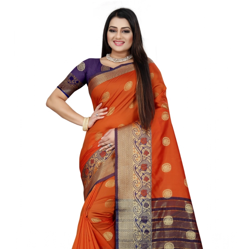 Women's Silk Blend Woven Saree With Unstitched Blouse 5.5Mtr (Blue-Orange) Women's Silk Blend Woven Saree With Unstitched Blouse 5.5Mtr (Blue-Orange)