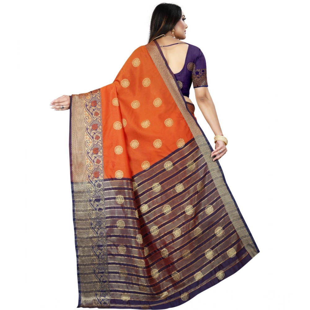 Women's Silk Blend Woven Saree With Unstitched Blouse 5.5Mtr (Blue-Orange) Women's Silk Blend Woven Saree With Unstitched Blouse 5.5Mtr (Blue-Orange)