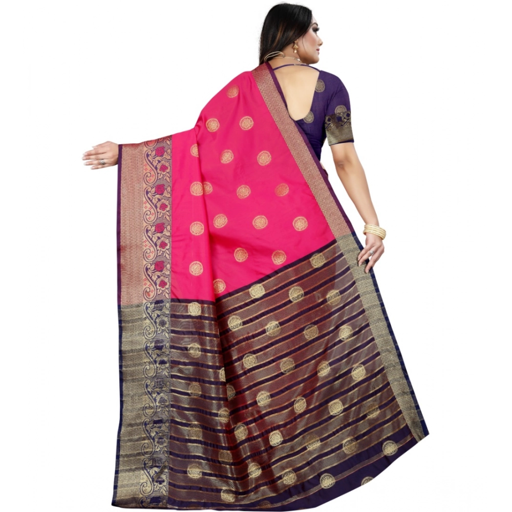 Women's Silk Blend Woven Saree With Unstitched Blouse 5.5Mtr (Blue-Pink) Women's Silk Blend Woven Saree With Unstitched Blouse 5.5Mtr (Blue-Pink)