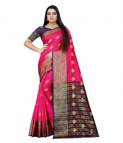 Women's Silk Blend Woven Saree With Unstitched Blouse 5.5Mtr (Purple-Pink)