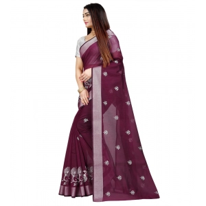Generic Women's Cotton Silk Embroidered Saree With Unstitched Blouse 5.5Mtr (Purple)