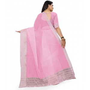 Generic Women's Cotton Jute Self Design Saree With Unstitched Blouse 5.5Mtr (Pink)