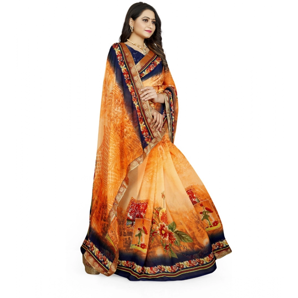 Women's Georgette Floral Print Saree With Unstitched Blouse 5.5Mtr (Blue-Orange) Women's Georgette Floral Print Saree With Unstitched Blouse 5.5Mtr (Blue-Orange)