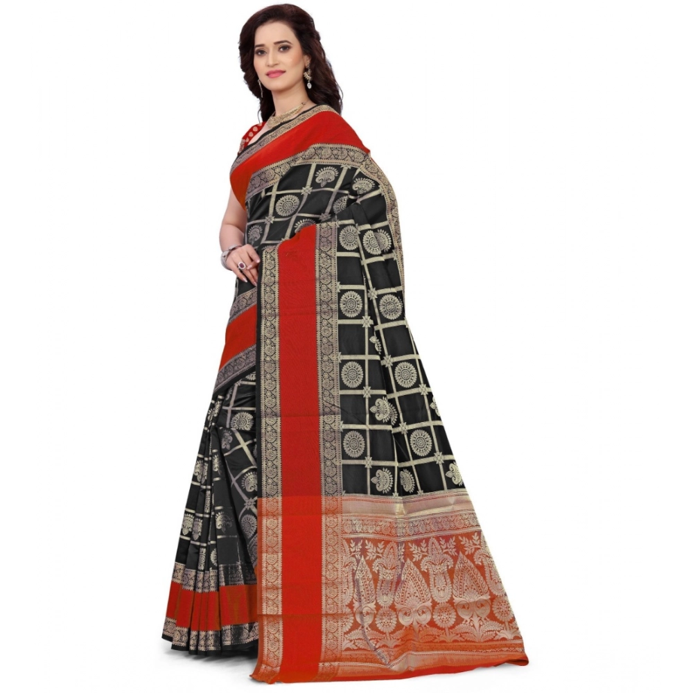 Women's Jacquard Woven Saree With Unstitched Blouse 5.5Mtr (Red-Black) Women's Jacquard Woven Saree With Unstitched Blouse 5.5Mtr (Red-Black)