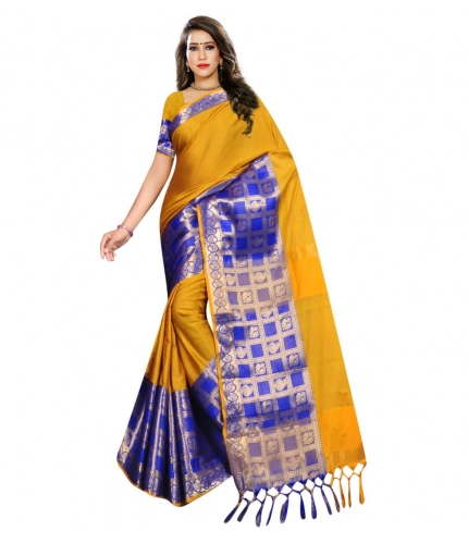 Women's Jacquard Woven Saree With Unstitched Blouse 5.5Mtr (Mustard)