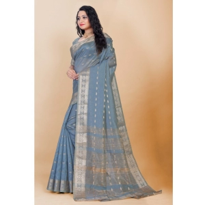 Generic Women's Silk Blend Woven Saree With Unstitched Blouse 5.5Mtr (Grey)