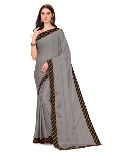Women's Chiffon Self Design Saree With Unstitched Blouse 5.5Mtr (Silver)