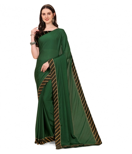 Women's Chiffon Self Design Saree With Unstitched Blouse 5.5Mtr (Green)