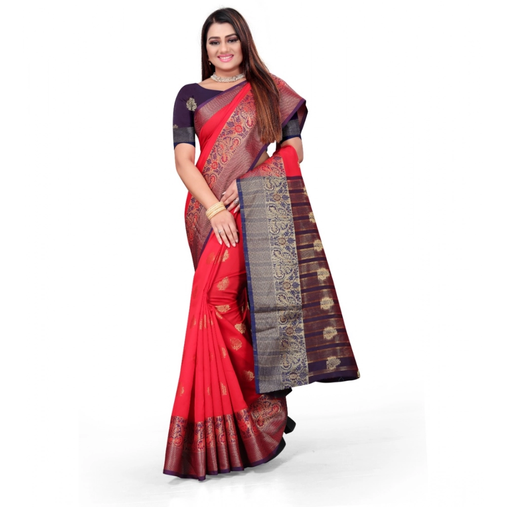 Women's Silk Blend Woven Saree With Unstitched Blouse 5.5Mtr (Red) Women's Silk Blend Woven Saree With Unstitched Blouse 5.5Mtr (Red)
