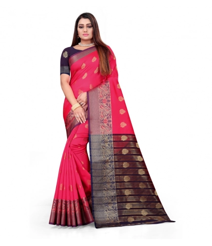 Women's Silk Blend Woven Saree With Unstitched Blouse 5.5Mtr (Multicolor)