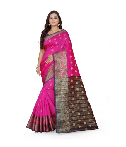 Women's Jacquard Woven Saree With Unstitched Blouse 5.5Mtr (Pink)