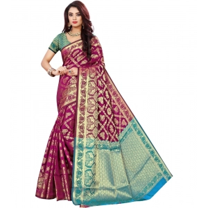 Generic Women's Jacquard Woven Saree With Unstitched Blouse 5.5Mtr (Magenta)