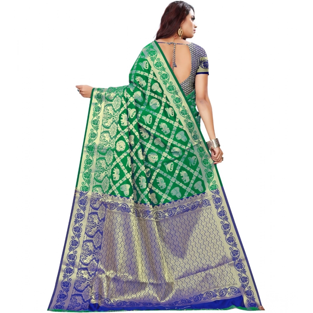 Women's Jacquard Woven Saree With Unstitched Blouse 5.5Mtr (Green) Women's Jacquard Woven Saree With Unstitched Blouse 5.5Mtr (Green)