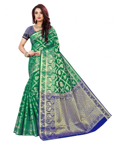 Women's Jacquard Woven Saree With Unstitched Blouse 5.5Mtr (Green)