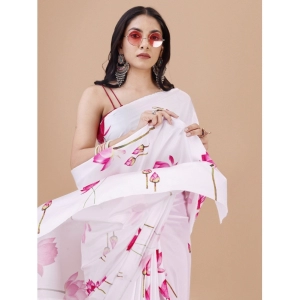 Generic Women's Crepe Digital Print Saree With Unstitched Blouse 5.5Mtr (White)
