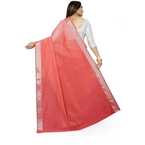 Generic Women's Cotton Silk Self Design Saree With Unstitched Blouse 5.5Mtr (Orange)