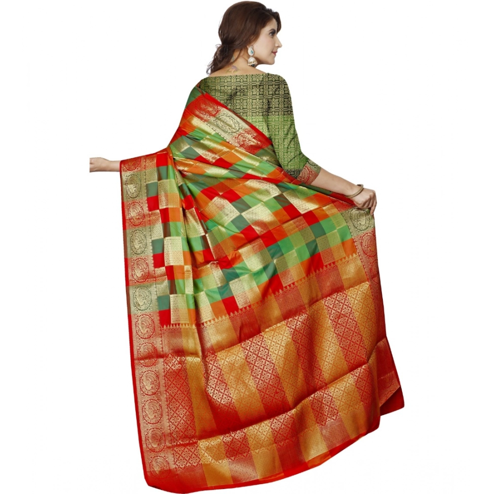 Women's Jacquard Woven Saree With Unstitched Blouse 5.5Mtr (Red) Women's Jacquard Woven Saree With Unstitched Blouse 5.5Mtr (Red)