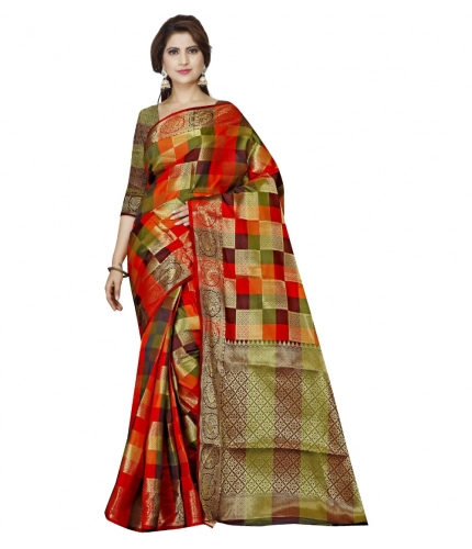 Women's Jacquard Woven Saree With Unstitched Blouse 5.5Mtr (Multicolor)
