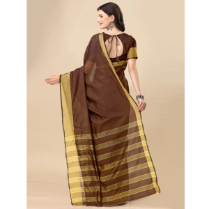 Generic Women's Cotton Silk Striped Saree With Unstitched Blouse 5.5Mtr (Brown)