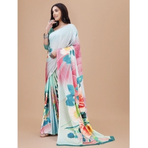 Generic Women's Crepe Digital Print Saree With Unstitched Blouse 5.5Mtr (Light Blue)