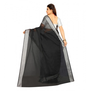 Generic Women's Cotton Silk Self Design Saree With Unstitched Blouse 5.5Mtr (Black)