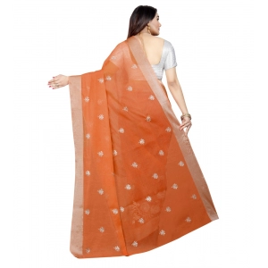 Generic Women's Cotton Silk Embroidered Saree With Unstitched Blouse 5.5Mtr (Orange)