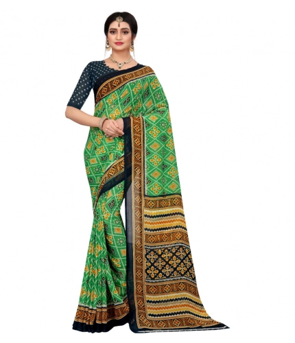 Women's Georgette Floral Print Saree With Unstitched Blouse 5.5Mtr (Light Green)