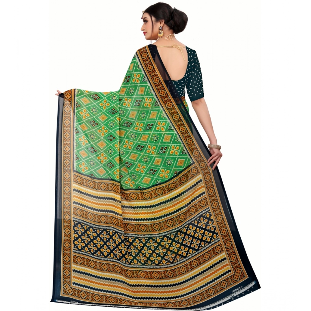 Women's Georgette Floral Print Saree With Unstitched Blouse 5.5Mtr (Light Green) Women's Georgette Floral Print Saree With Unstitched Blouse 5.5Mtr (Light Green)