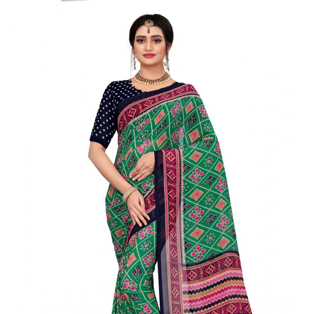 Women's Georgette Floral Print Saree With Unstitched Blouse 5.5Mtr (Green) Women's Georgette Floral Print Saree With Unstitched Blouse 5.5Mtr (Green)
