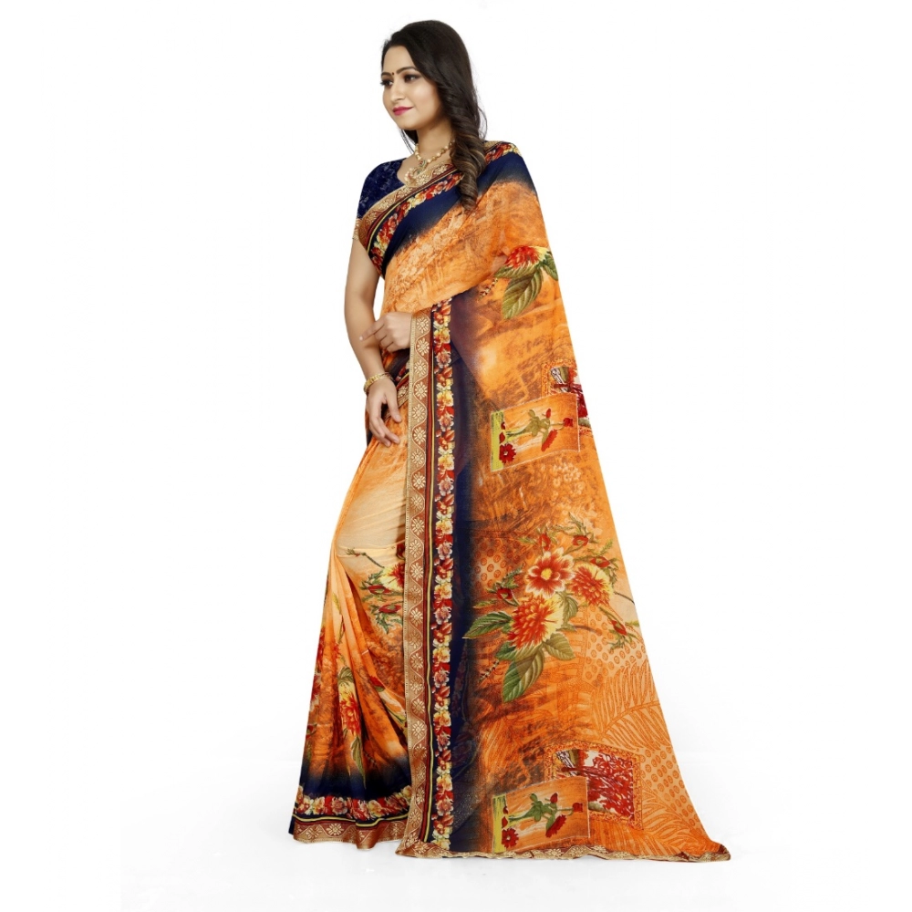 Women's Georgette Floral Print Saree With Unstitched Blouse 5.5Mtr (Blue-Orange) Women's Georgette Floral Print Saree With Unstitched Blouse 5.5Mtr (Blue-Orange)