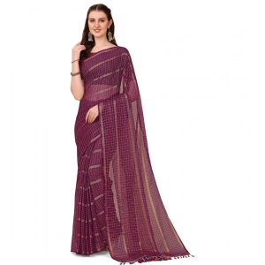 Generic Women's Silk Blend Checkered Saree With Unstitched Blouse 5.5Mtr (Maroon)