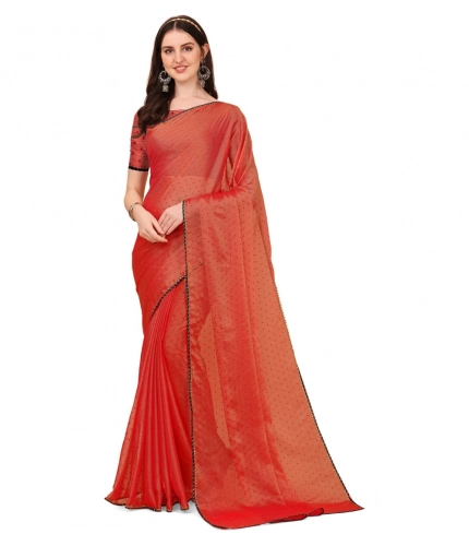 Women's Silk Blend Embellished Saree With Unstitched Blouse 5.5Mtr (Red)